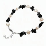 Natural Freshwater Pearl & Stone Bracelet Irregular Gemstone Chip Bead Silver Plated Adjustable Chain Bracelet for Women Gift