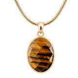 Faceted Oval Natural Crystal Gold Plated Pendant Necklace Snake Chain Multiple Stone Healing Stone Necklace