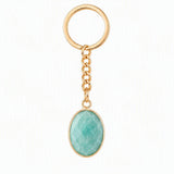 Oval Faceted Natural Crystal Gold Plated Keychain Multiple Stone Option Healing Stone Key Chain for Bag Decor