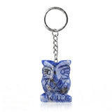 Natural Gemstone Owl Keychain - Hand-Carved Crystal Animal Key Ring for Women Men