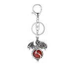 Gothic Winged Dragon Crystal Sphere Keychain, Natural Gemstone Chakra Healing Ball Key Ring, Vintage Pterosaur Bag Charm Pendant for Men & Women