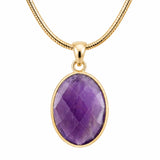 Faceted Oval Natural Crystal Gold Plated Pendant Necklace Snake Chain Multiple Stone Healing Stone Necklace