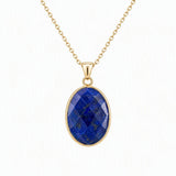 Mixed Gemstone Faceted Oval Gold Frame Pendant Necklace Dainty Gold Chain Unisex Crystal Jewelry for Daily Wear