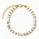 Natural Stone 6mm Disc Bead Gold Plated Bracelet Adjustable Chain Heishi Wheel Bead Gemstone Bracelet for Women #SB3142