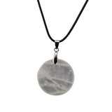 Natural Crystal Flat Round Disc Necklace, Genuine Gemstone Circle Coin Pendant, Minimalist Boho Healing Chakra Amulet with 18" Black Cord for Men & Women