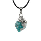 Healing Chakra Crystal Necklace for Women Men  Silver Cap  Irregular Rough Tumbled Stone Pendant Jewelry