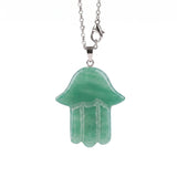 Hamsa Hand Natural Crystal Pendant Necklace Silver O Chain Evil Eye Lucky Healing Spiritual Jewelry For Women Daily Wear