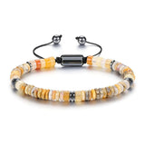6MM Natural Stone & Hematite Disc Bead Adjustable Bracelet Macrame Slide Closure Unisex Healing Crystal Jewelry Men Women #SB3154