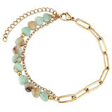 6MM Heart Shape Gemstone Paperclip Chain Bracelet Gold Stainless Steel Adjustable Dainty Stackable Women Jewelry #SB3164