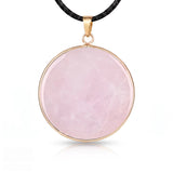 Handcrafted 30mm Natural Gemstone Pendant Necklace 45cm Black Cord | Gold Bezel Healing Crystal Jewelry #SN2060