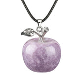 Natural Gemstone Apple Necklace for Women Men Healing Chakra Hand-Carved Crystal Pendant with Adjustable 18" Black Cord SN1371