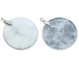 Vintage Natural Stone Circle Token Pendant Necklace, Flat Round Quartz Disk Charm with Cable Chain, Elegant Spiritual Protection Birthday Gift for Her