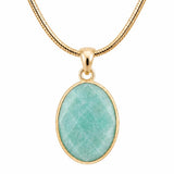 Faceted Oval Natural Crystal Gold Plated Pendant Necklace Snake Chain Multiple Stone Healing Stone Necklace