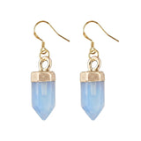 Natural Gemstone Hexagonal Prism Dangle Earrings For Women Girl Healing Chakra Crystal Bullet Point Drop Earrings Daily Wear #SPE2057