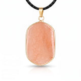 Natural Stone Necklace Pendants Gold Plated Faceted Rectangle Crystal Charms with Black Cord for Women Men Jewelry Making #SN2059