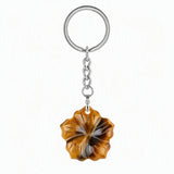 Natural Crystal Flower Keychain, 20mm Hand Carved Gemstone Keyring Charm, 6 Colors Healing Stone