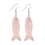 Hand Carved Natural Gemstone Fish Earrings for Women Crystal Dangle Earrings with Hypoallergenic Hooks Healing Stone Jewelry