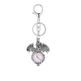 Gothic Winged Dragon Crystal Sphere Keychain, Natural Gemstone Chakra Healing Ball Key Ring, Vintage Pterosaur Bag Charm Pendant for Men & Women