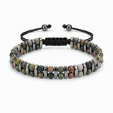4mm Natural Gemstone Beaded Bracelet, Hematite Spacer Adjustable Macrame Drawstring Unisex Healing Crystal Wristband Multi‑Stone Choice Gift
