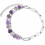 6MM Heart Shape Gemstone Paperclip Chain Bracelet Stainless Steel Adjustable Dainty Stackable Women Jewelry #SB3164
