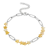 Natural Star Crystal Beaded Bracelet Stainless Steel Paperclip Chain Adjustable Multi‑Color Gemstone Bracelet Women Stacking #SB3162