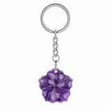 Natural Crystal Flower Keychain, 20mm Hand Carved Gemstone Keyring Charm, 6 Colors Healing Stone