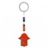 7 Chakra Stone Beads Chain Carved Gemstone Hamsa Hand Keychain Energy Balancing Healing Crystal Bag Charm of Fatima Key Ring  KC0671