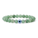8mm Natural Round Gemstone Evil Eye Stretch Bracelet, Elastic Cord Protection Crystal Beaded Wristband Unisex Multi‑Stone Choice Spiritual Gift #SB3143