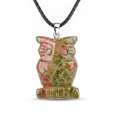 25mm Healing Crystal Owl Gemstone Necklace Jewelry Fashion Reiki Stone Pendant for Women Men 45CM Black Cord SN2329