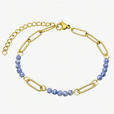 Gold Stainless Steel Paperclip Chain Bracelet Tiny Gemstone Bead Adjustable Dainty Layering Bracelets for Women #SB3161G