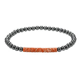 Dainty 4mm Hematite Bead Bracelet Mixed Natural Stone Tube Disc Bead Elastic Stackable Bracelet for Ladies #SB3156