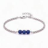 Natural Healing Crystal 3 Beads Bracelet Stainless Steel Wheat Chain Adjustable Unisex Gemstone Wrist Bracelets for Men Women #SB3155