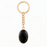Oval Faceted Natural Crystal Gold Plated Keychain Multiple Stone Option Healing Stone Key Chain for Bag Decor
