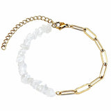 Natural Crystal Chip Beaded Bracelet Stainless Steel Paperclip Link Chain Adjustable Healing Gemstone Jewelry for Women #SB3165