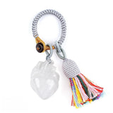 Healing Crystal Heart Key Ring Colorful Tassel Woven Rope Key Holder Women Spiritual Stone Bag Accessory Birthday Gift KC2043