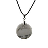 Natural Crystal Flat Round Disc Necklace, Genuine Gemstone Circle Coin Pendant, Minimalist Boho Healing Chakra Amulet with 18" Black Cord for Men & Women