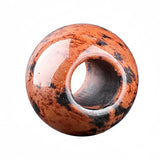 12mm Round Natural Gemstone Large Hole Beads, 5mm Big Hole Polished Stone Ball Beads for DIY Jewelry Making