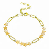 Natural Stone Star Bead Bracelet Stainless Steel Paperclip Link Chain Adjustable Layering Wrist Bracelets for Female #SB3162