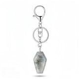 Natural Stone Coffin Keychain with Lobster Clasp Crystal Healing Gemstone Key Ring Bag Charm