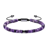 6MM Natural Stone & Hematite Disc Bead Adjustable Bracelet Macrame Slide Closure Unisex Healing Crystal Jewelry Men Women #SB3154