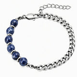 8MM Natural Stone Bead Stainless Steel Curb Chain Bracelet Unisex Healing Crystal Adjustable Men Women Stackable Jewelry #SB3152