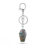 Natural Stone Coffin Keychain with Lobster Clasp Crystal Healing Gemstone Key Ring Bag Charm
