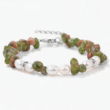 Handmade Healing Crystal Chip Bracelet Freshwater Pearl Beads Silver Extension Chain Women Fashion Stackable Bracelet #SB3136