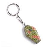 Natural Gemstone Coffin Keychain - Faceted Healing Crystal Gothic Key Ring & Bag Charm