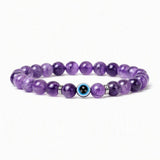 8mm Natural Round Gemstone Evil Eye Stretch Bracelet, Elastic Cord Protection Crystal Beaded Wristband Unisex Multi‑Stone Choice Spiritual Gift #SB3143