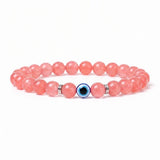 8mm Natural Round Gemstone Evil Eye Stretch Bracelet, Elastic Cord Protection Crystal Beaded Wristband Unisex Multi‑Stone Choice Spiritual Gift #SB3143