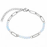 Stainless Steel Paperclip Chain Bracelet 4mm Natural Gemstone Bead Adjustable Dainty Layering Bracelet for Women #SB3161