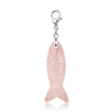 Hand Craved Gemstone Fish Charms Tag for Keychain Bag DIY Jewelry Pendants with Lobster Clasp Healing Stones