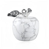 Handmade Craved 20MM Natural Gemstone Apple Keychain Healing Chakra Crystal Stone Charms Key Ring for Women & Girls