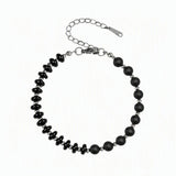 6MM Heishi Disc Spacer Round Bead Matte Onyx Gemstone Bracelet Silver Chain Adjustable #SB3145